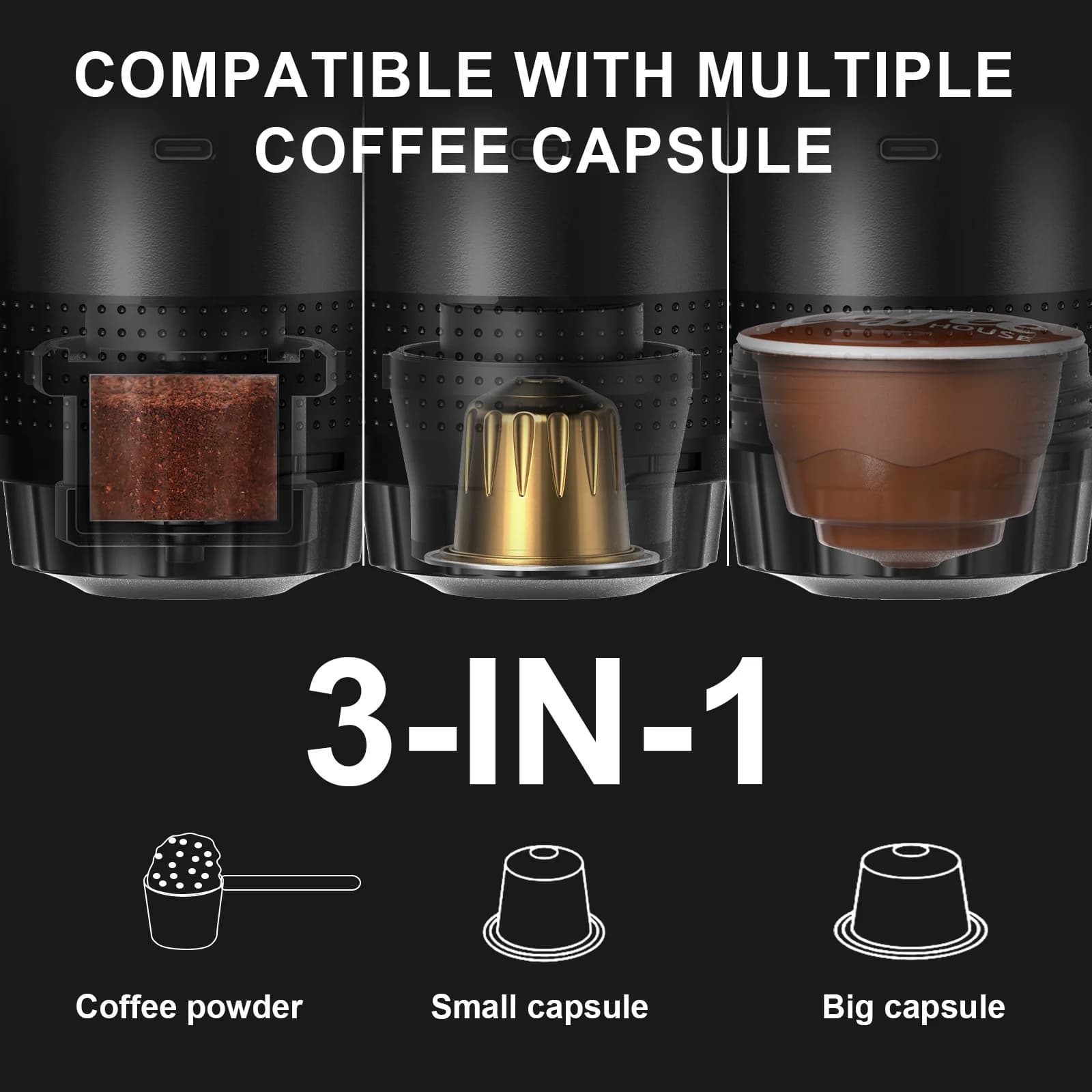 Draagbare 3-in-1 espressomachine