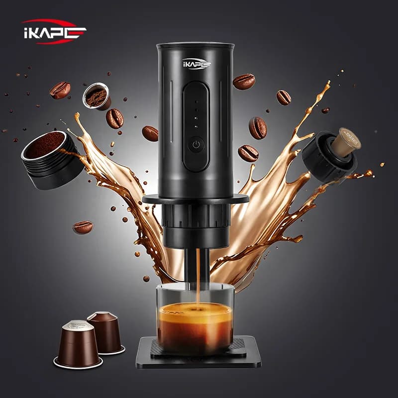 Draagbare handmatige koffiemaker voor capsules en gemalen koffie